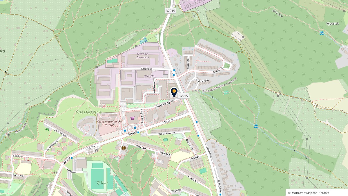 Mapa s vyznačeným místem provozovny — Dusíkova 7a, 638 00 Brno
